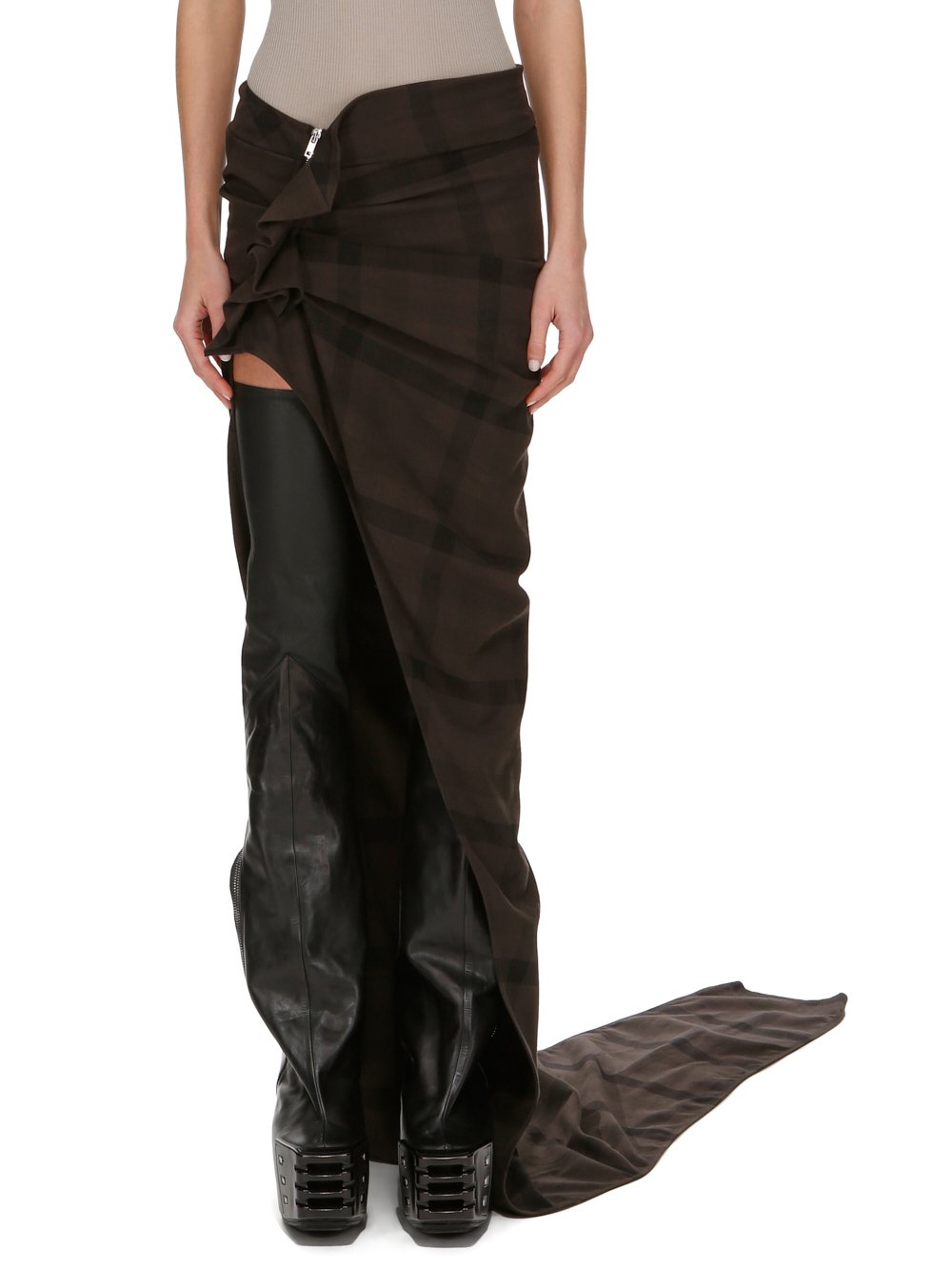 RICK OWENS FW23 LUXOR WOVEN EDFU SKIRT IN DARK DUST COTTON PLAID