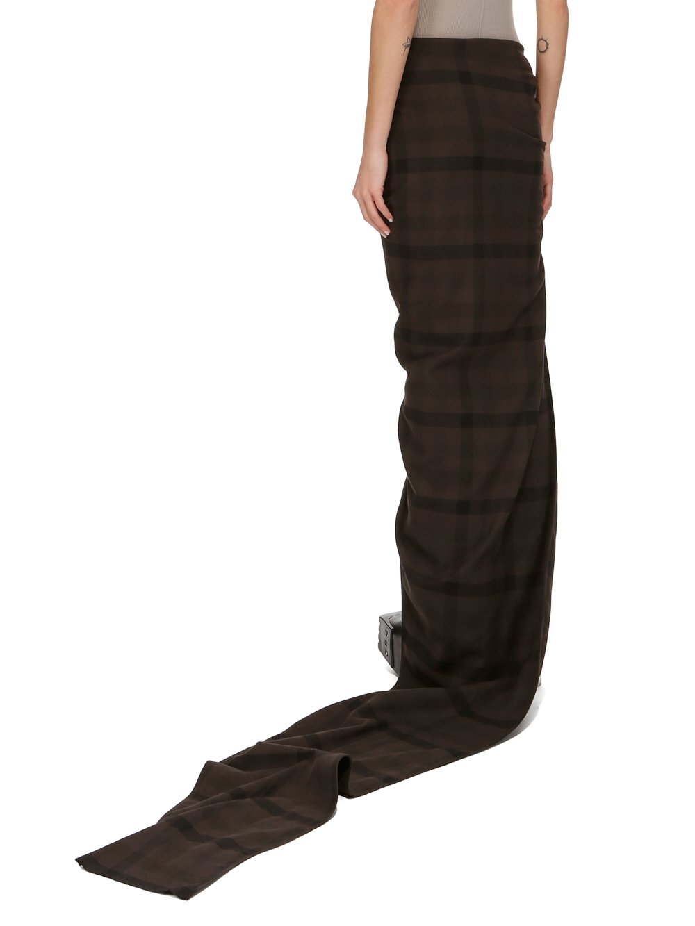 RICK OWENS FW23 LUXOR WOVEN EDFU SKIRT IN DARK DUST COTTON PLAID