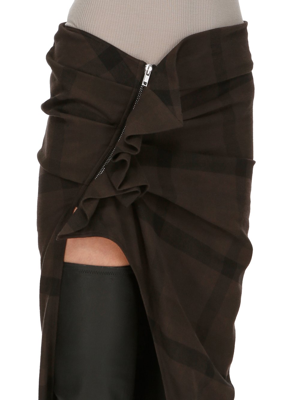 RICK OWENS FW23 LUXOR WOVEN EDFU SKIRT IN DARK DUST COTTON PLAID