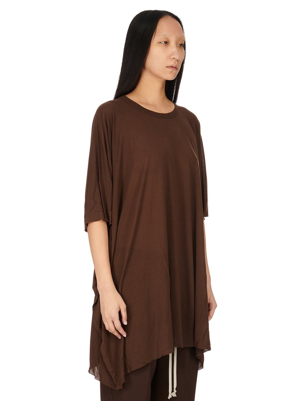 RICK OWENS FW23 LUXOR MINERVA T IN BROWN VISCOSE SILK JERSEY