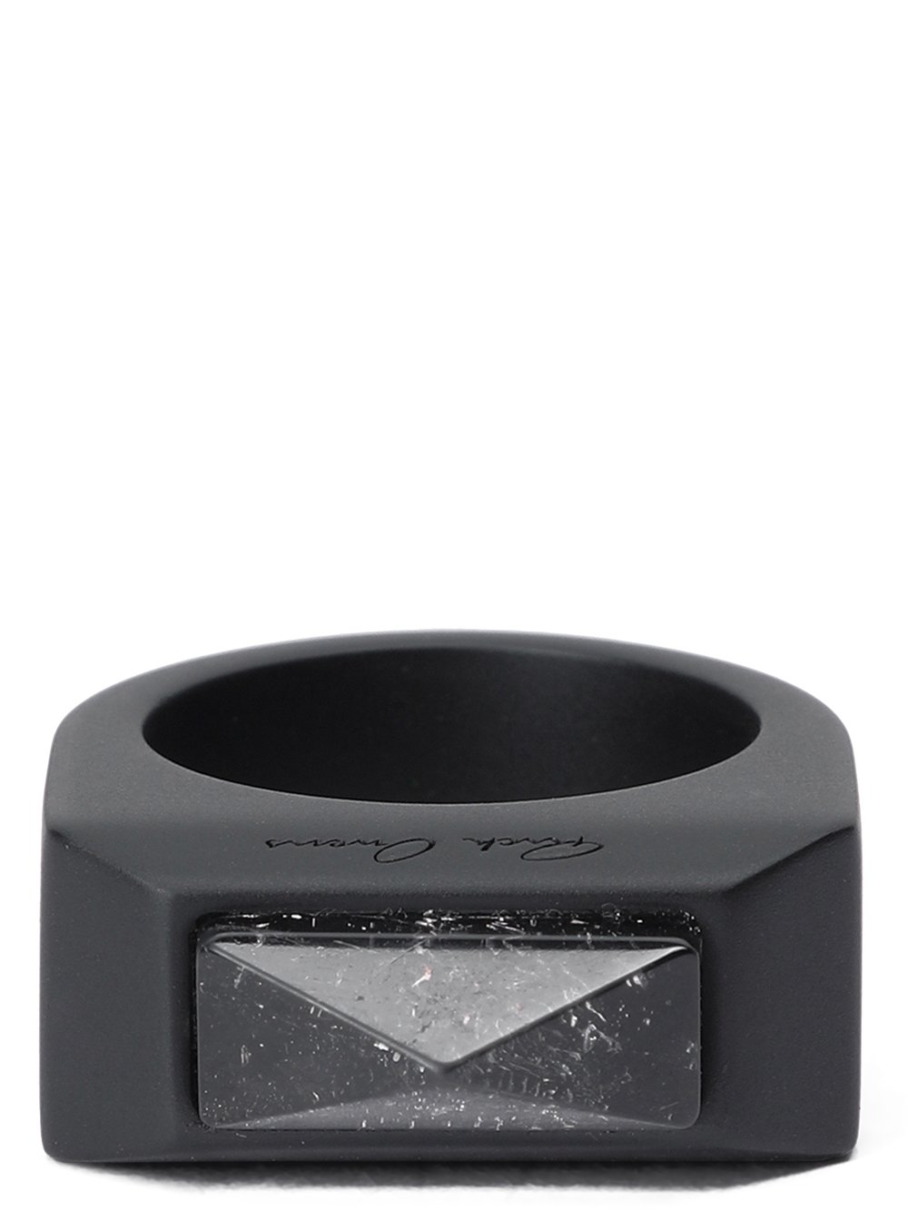 RICK OWENS CRYSTAL PYRAMID RING IN BLACK BRASS AND ROCK CRYSTAL