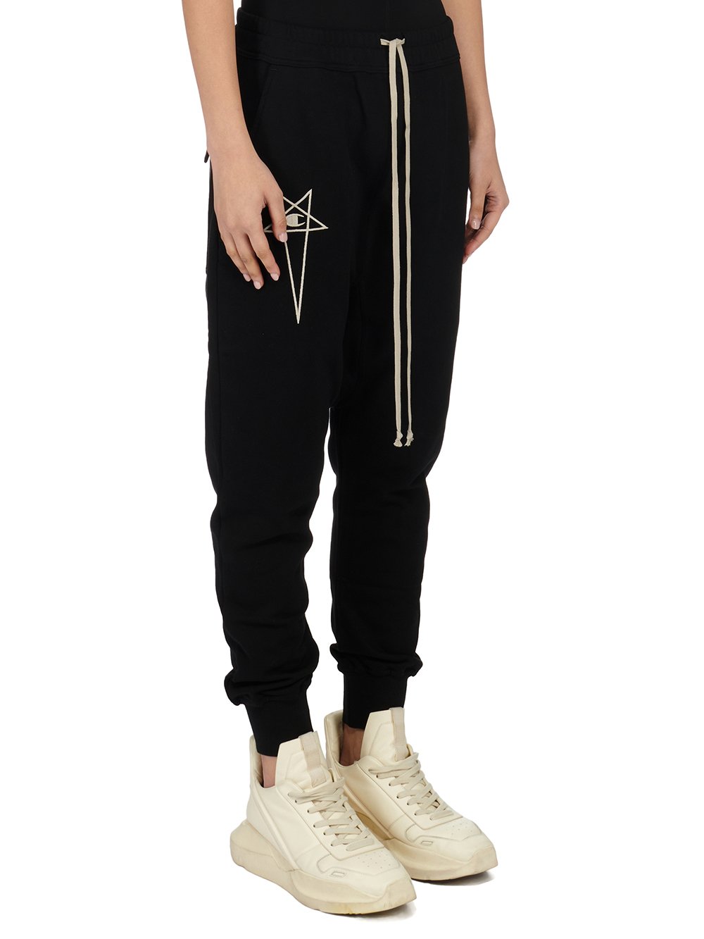 CHAMPION X RICK OWENS PRISONER DRAWSTRING IN BLACK COMPACT COTTON FELPA