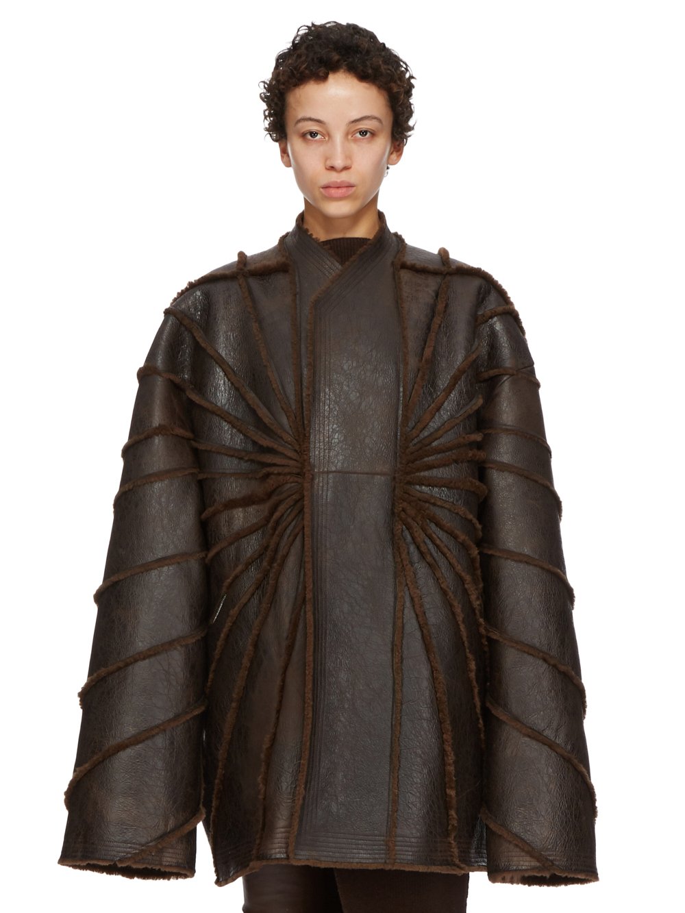 RICK OWENS FW23 LUXOR RUNWAY BEACH JKT IN BROWN BUTTER LAMB SHEARLING RADIANCE