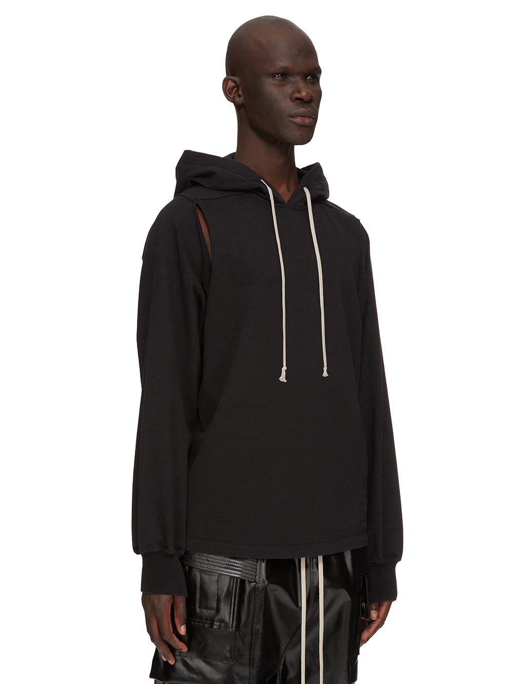 RICK OWENS FW23 LUXOR CAPE SLEEVE JUMBO HOODIE IN BLACK COMPACT HEAVY COTTON JERSEY