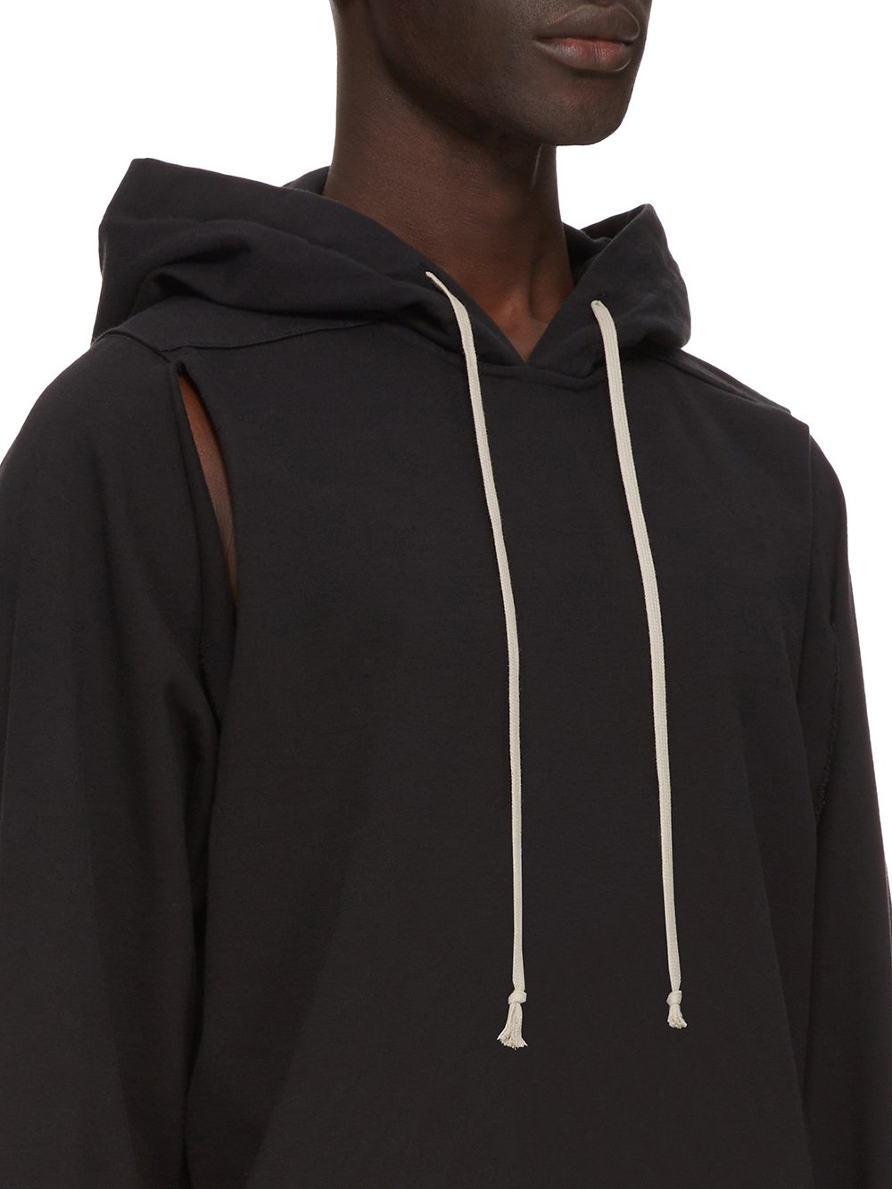 RICK OWENS FW23 LUXOR CAPE SLEEVE JUMBO HOODIE IN BLACK COMPACT HEAVY COTTON JERSEY