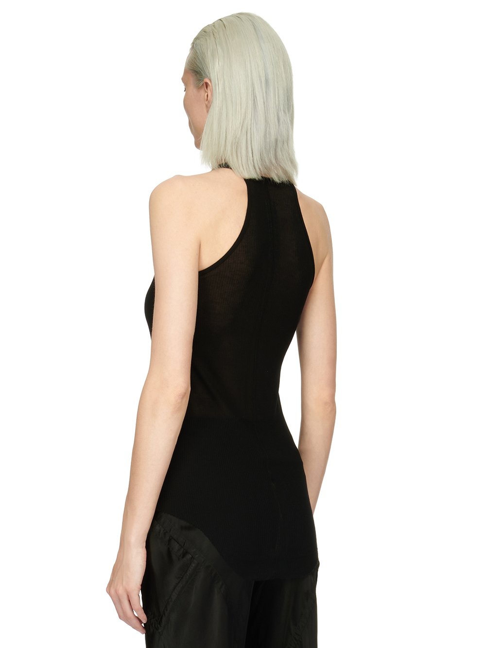 RICK OWENS FOREVER BASIC RIB TANK IN BLACK VISCOSE SILK RIB JERSEY