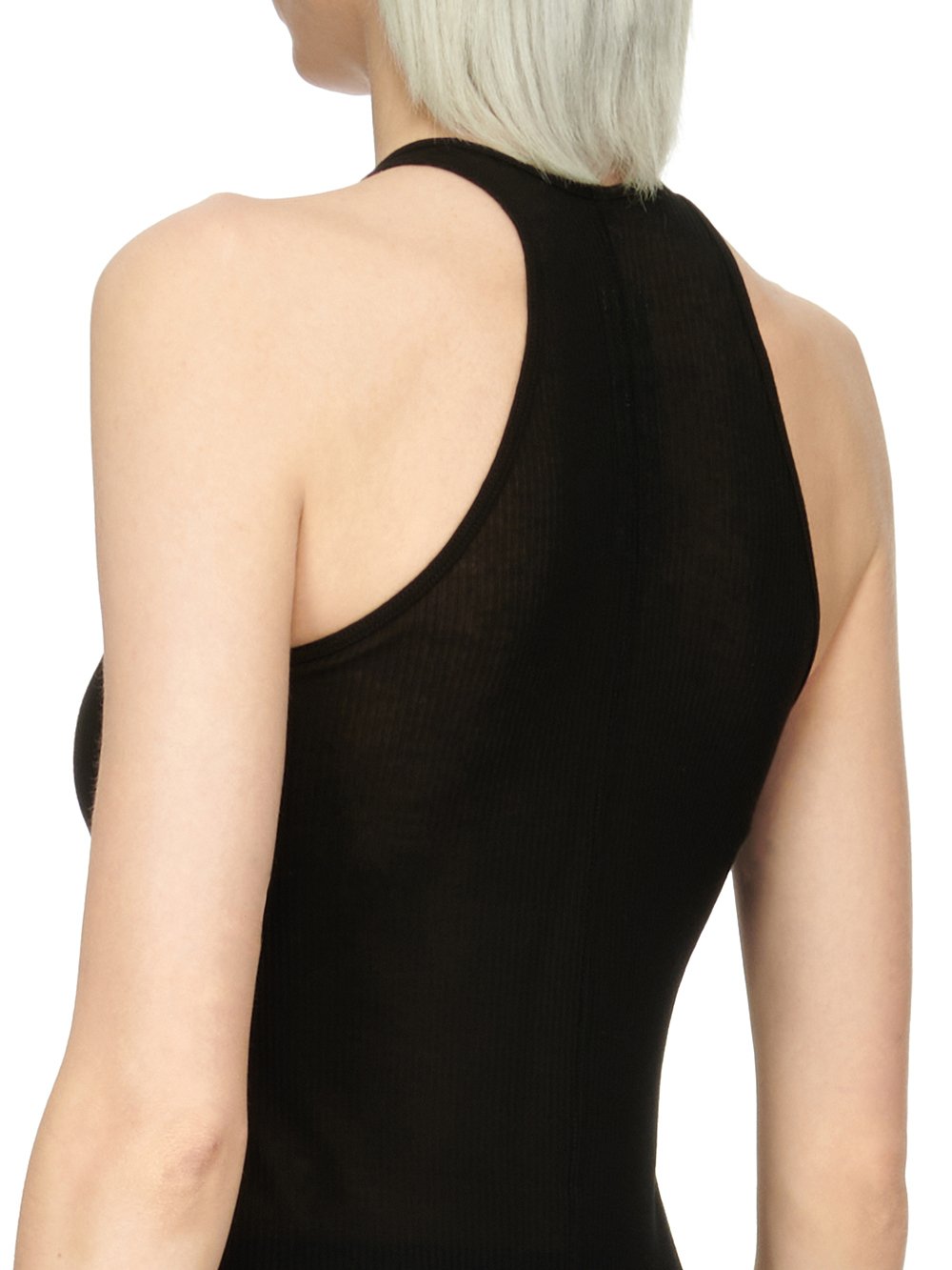 RICK OWENS FOREVER BASIC RIB TANK IN BLACK VISCOSE SILK RIB JERSEY