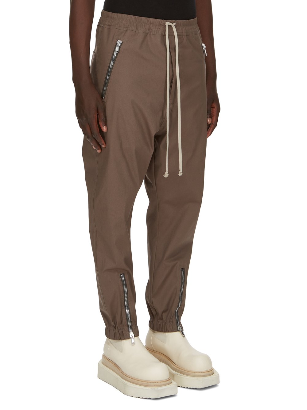 RICK OWENS FW23 LUXOR TECUATL TRACK PANT IN DUST HEAVY COTTON POPLIN