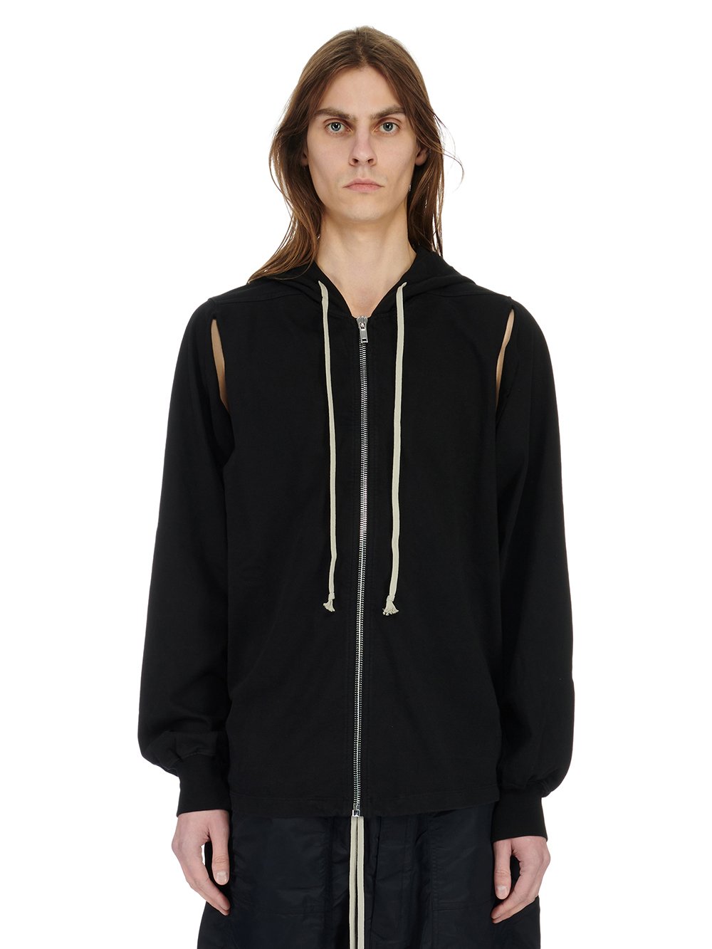 RICK OWENS FW23 LUXOR CAPE SLEEVE JUMBO HOODIE IN BLACK COMPACT HEAVY COTTON JERSEY