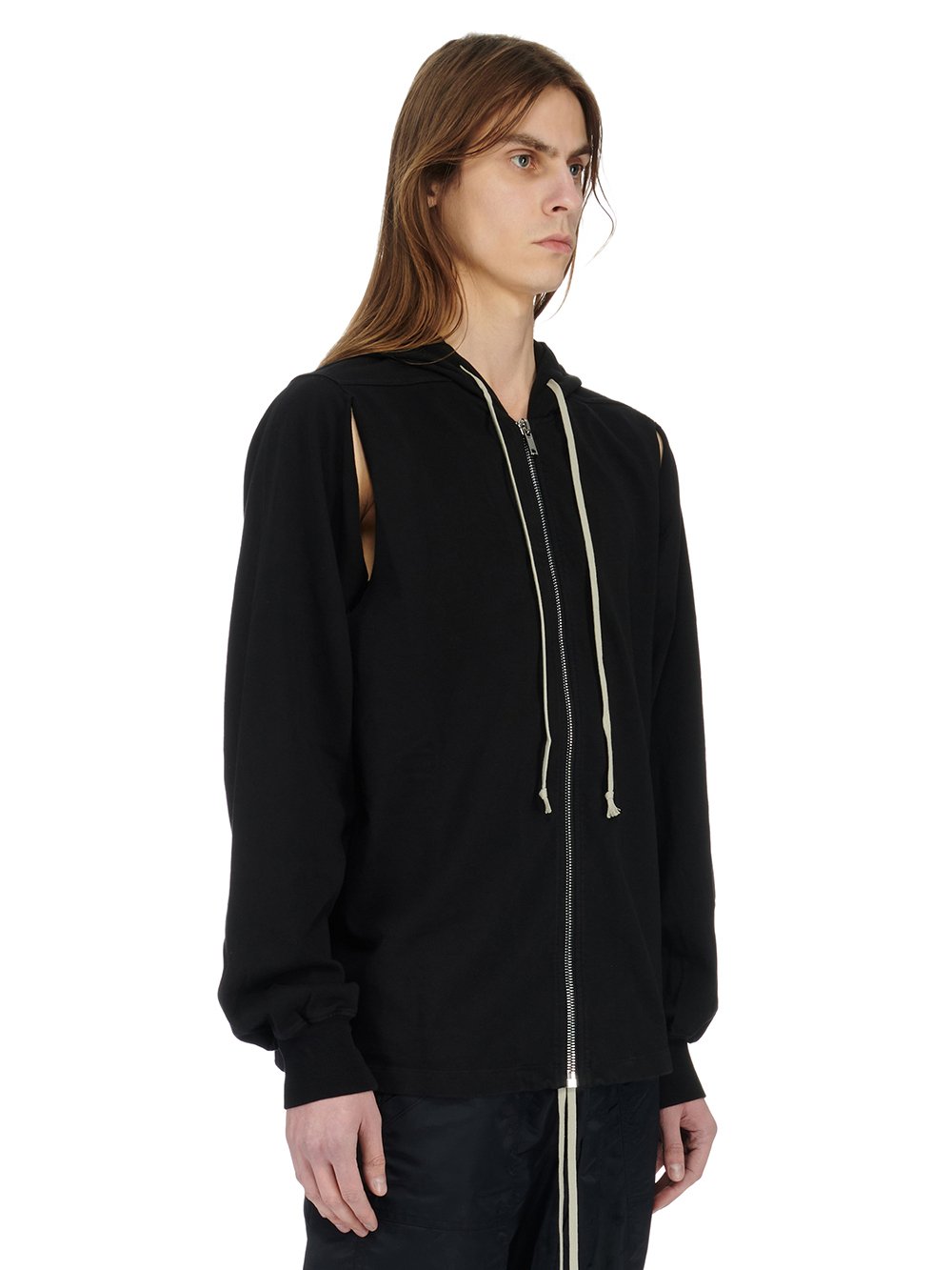 RICK OWENS FW23 LUXOR CAPE SLEEVE JUMBO HOODIE IN BLACK COMPACT HEAVY COTTON JERSEY