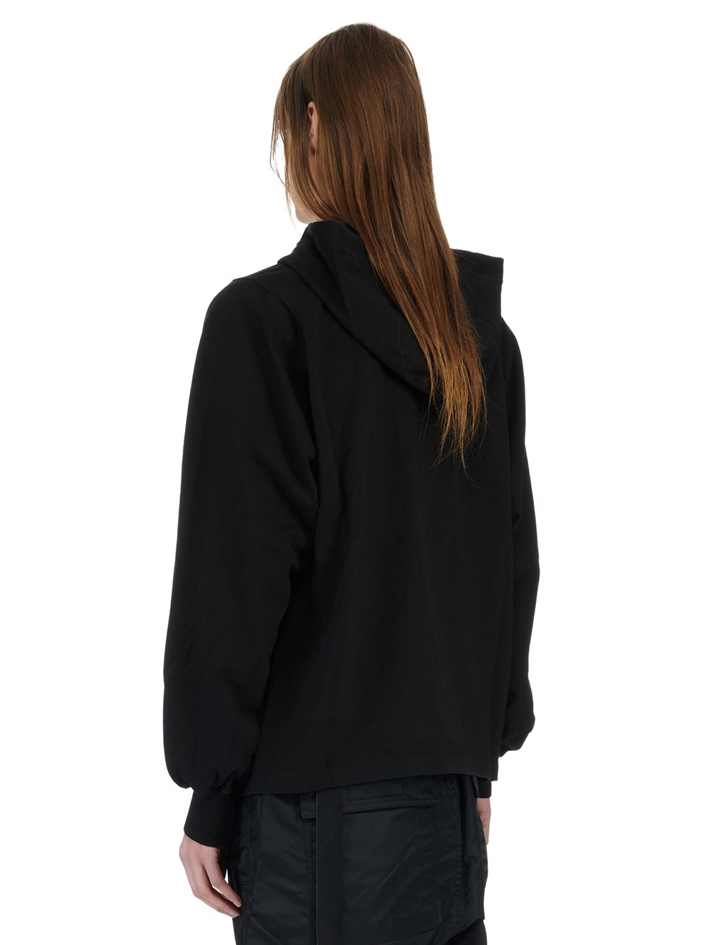 RICK OWENS FW23 LUXOR CAPE SLEEVE JUMBO HOODIE IN BLACK COMPACT HEAVY COTTON JERSEY