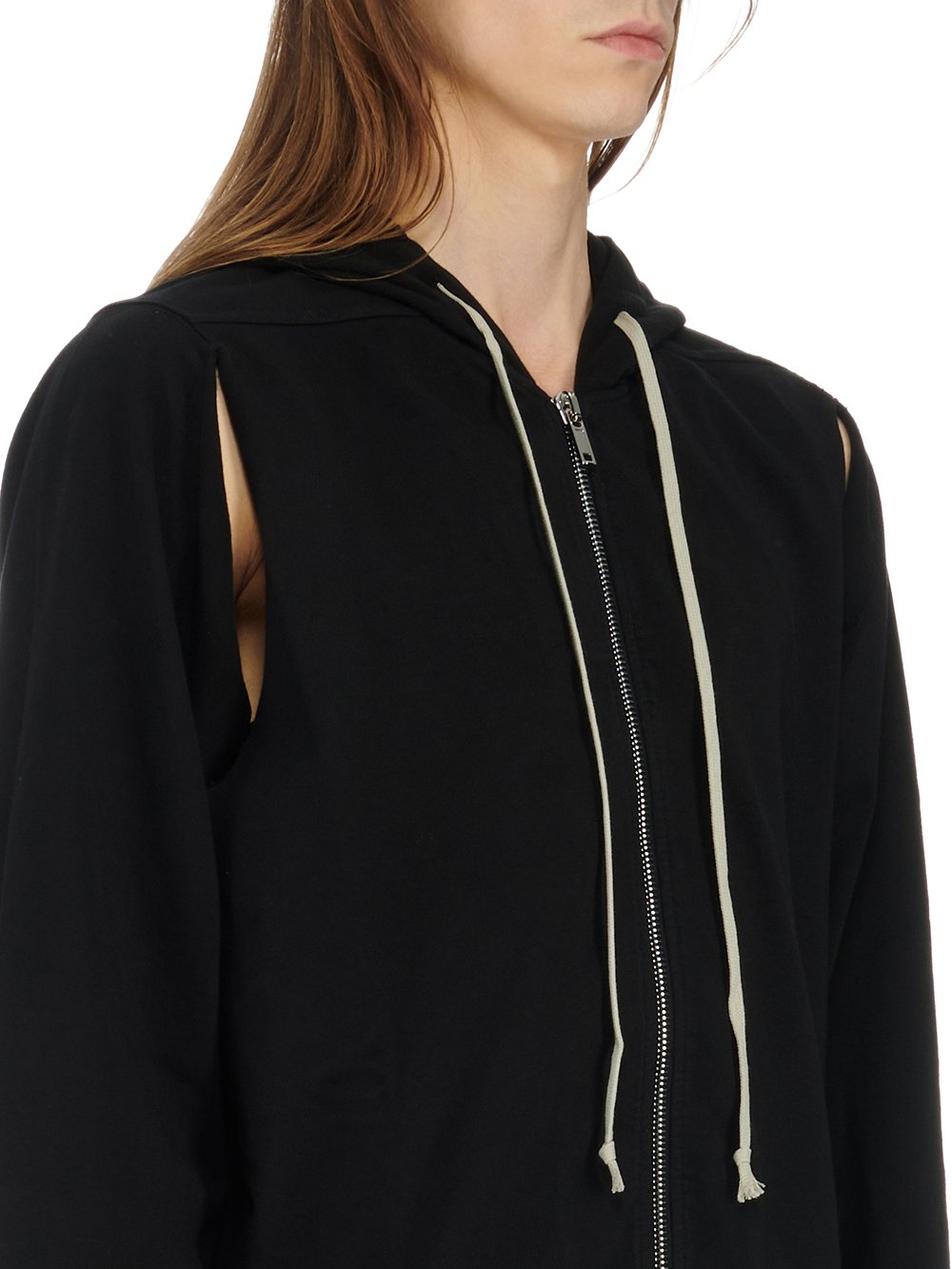 RICK OWENS FW23 LUXOR CAPE SLEEVE JUMBO HOODIE IN BLACK COMPACT HEAVY COTTON JERSEY