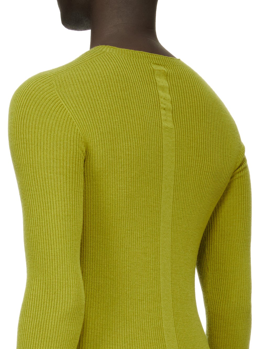 RICK OWENS FW23 LUXOR RIBBED ROUND NECK IN ACID YELLOW LIGHTWEIGHT RIBBED KNIT