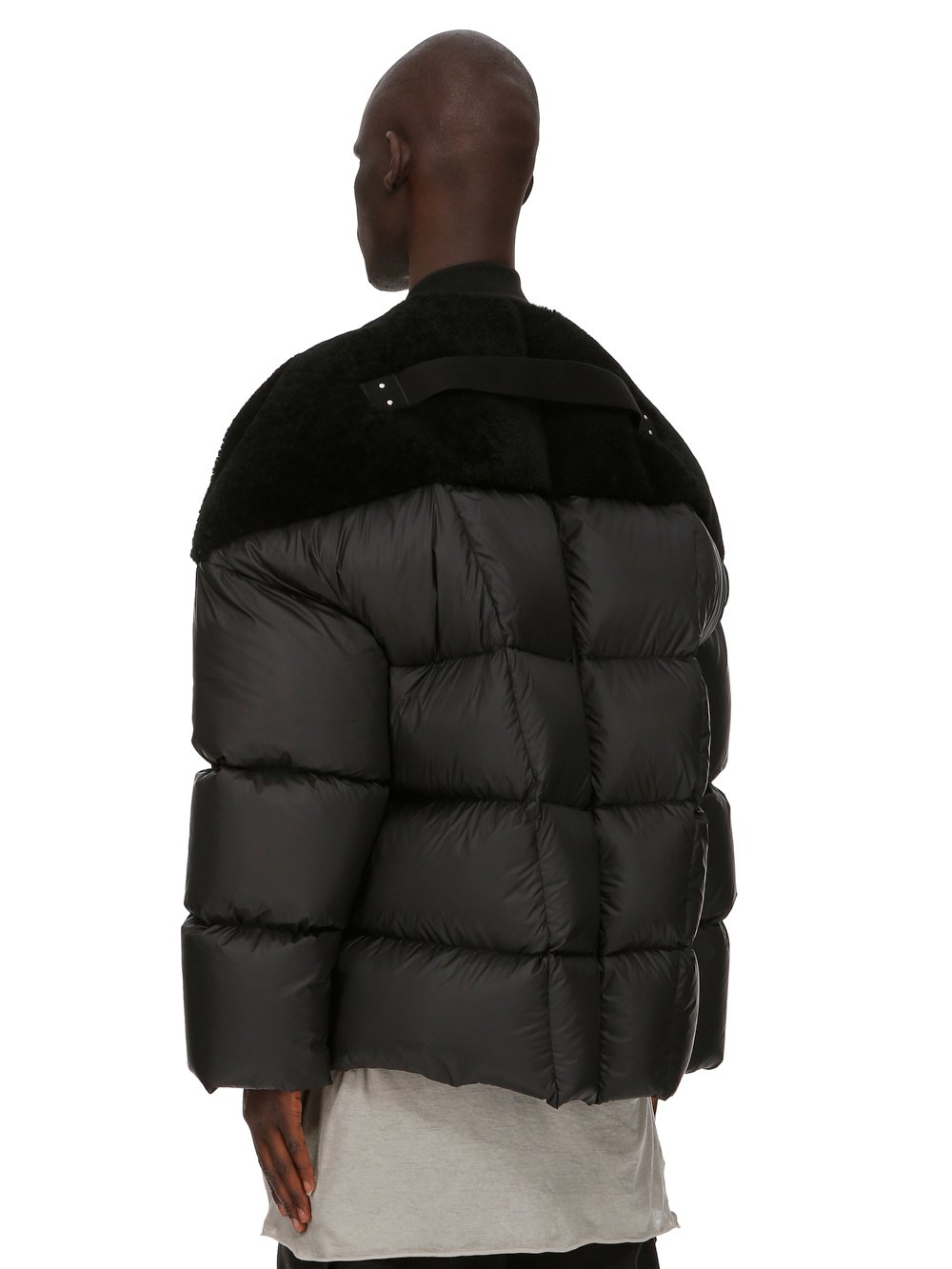 RICK OWENS FW23 LUXOR FLIGHT JKT IN BLACK BUTTER LAMB SHEARLING AND RECYCLED NYLON