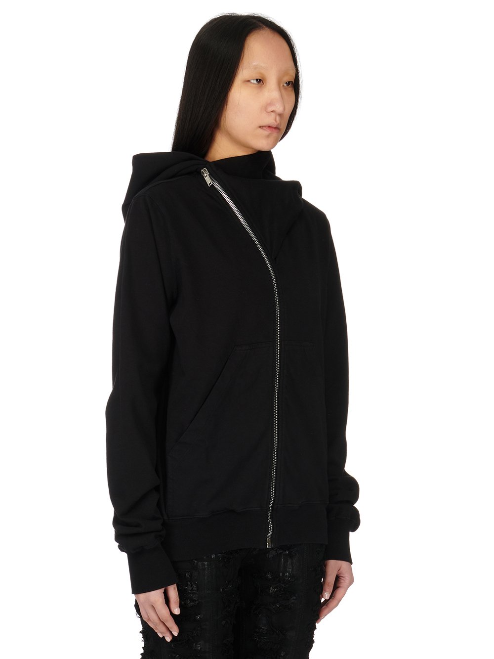 RICK OWENS FW23 LUXOR MOUNTAIN HOODIE IN BLACK COMPACT HEAVY COTTON JERSEY