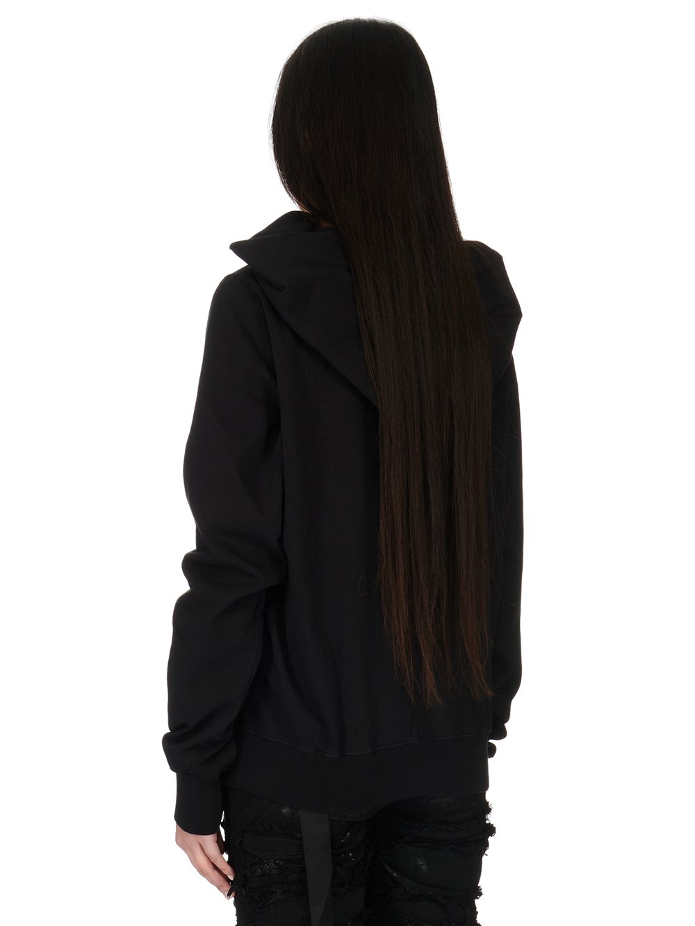 RICK OWENS FW23 LUXOR MOUNTAIN HOODIE IN BLACK COMPACT HEAVY COTTON JERSEY