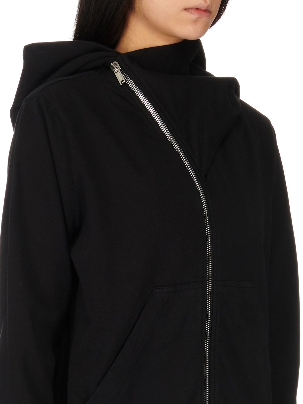 RICK OWENS FW23 LUXOR MOUNTAIN HOODIE IN BLACK COMPACT HEAVY COTTON JERSEY