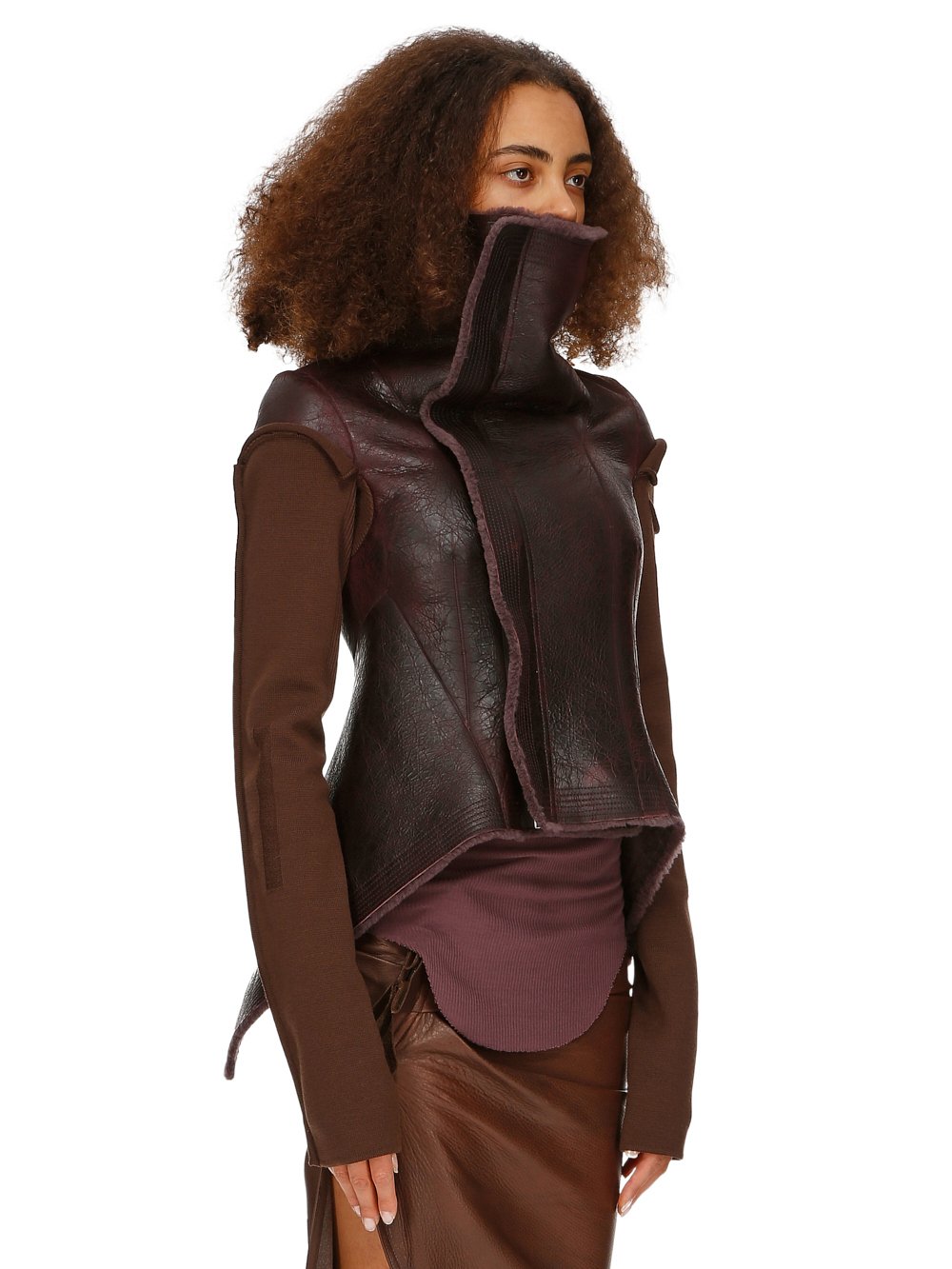 RICK OWENS FW23 LUXOR NASKA BIKER IN AMETHYST AND BROWN BUTTER LAMB SHEARLING