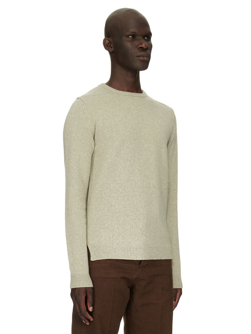 RICK OWENS FW23 LUXOR BIKER ROUND NECK IN PEARL RECYCLED CASHMERE KNIT