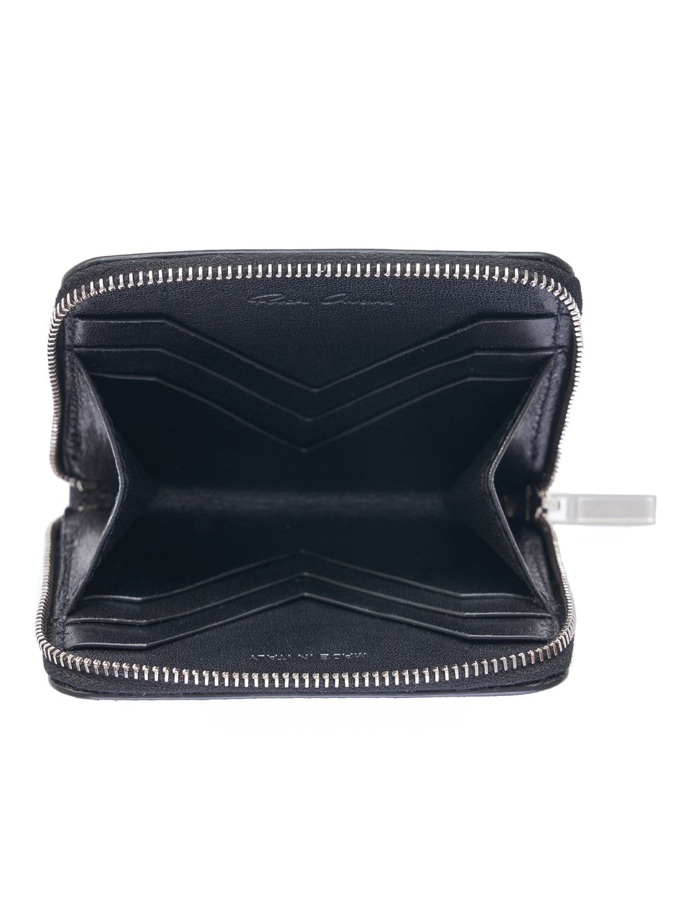 RICK OWENS FW23 LUXOR ZIPPED WALLET IN BLACK GLOSSY GROPONE COW LEATHER