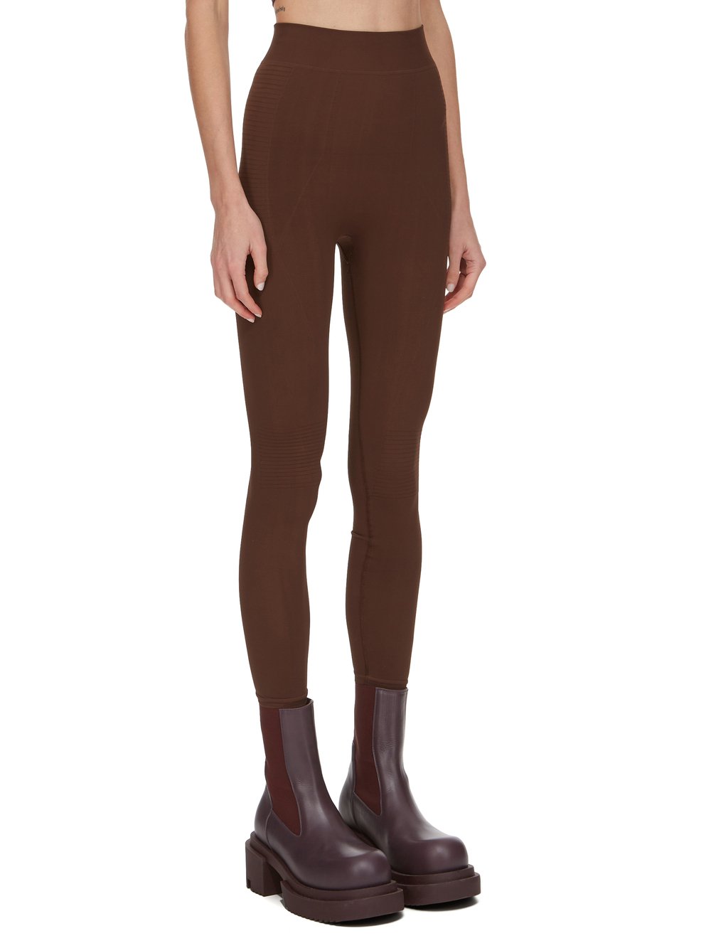 RICK OWENS FW23 LUXOR LEGGINGS IN BROWN ACTIVE KNIT