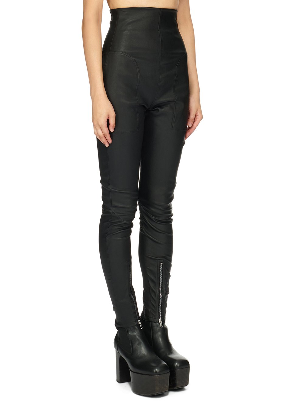 RICK OWENS FW23 LUXOR DIRT WAIST LEGGINGS IN STRETCH LAMB LEATHER