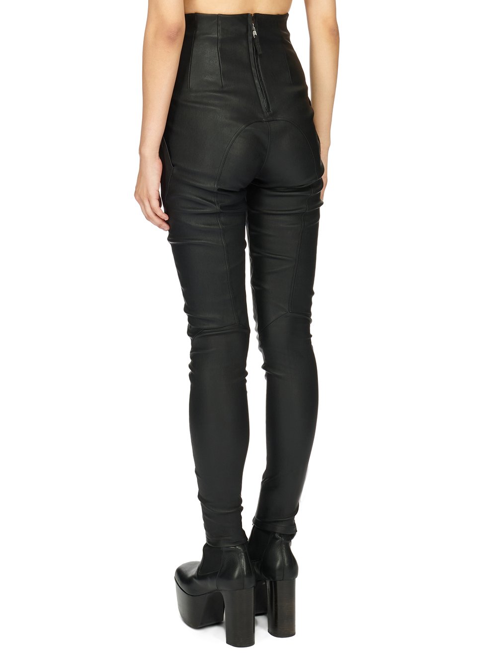 RICK OWENS FW23 LUXOR DIRT WAIST LEGGINGS IN STRETCH LAMB LEATHER