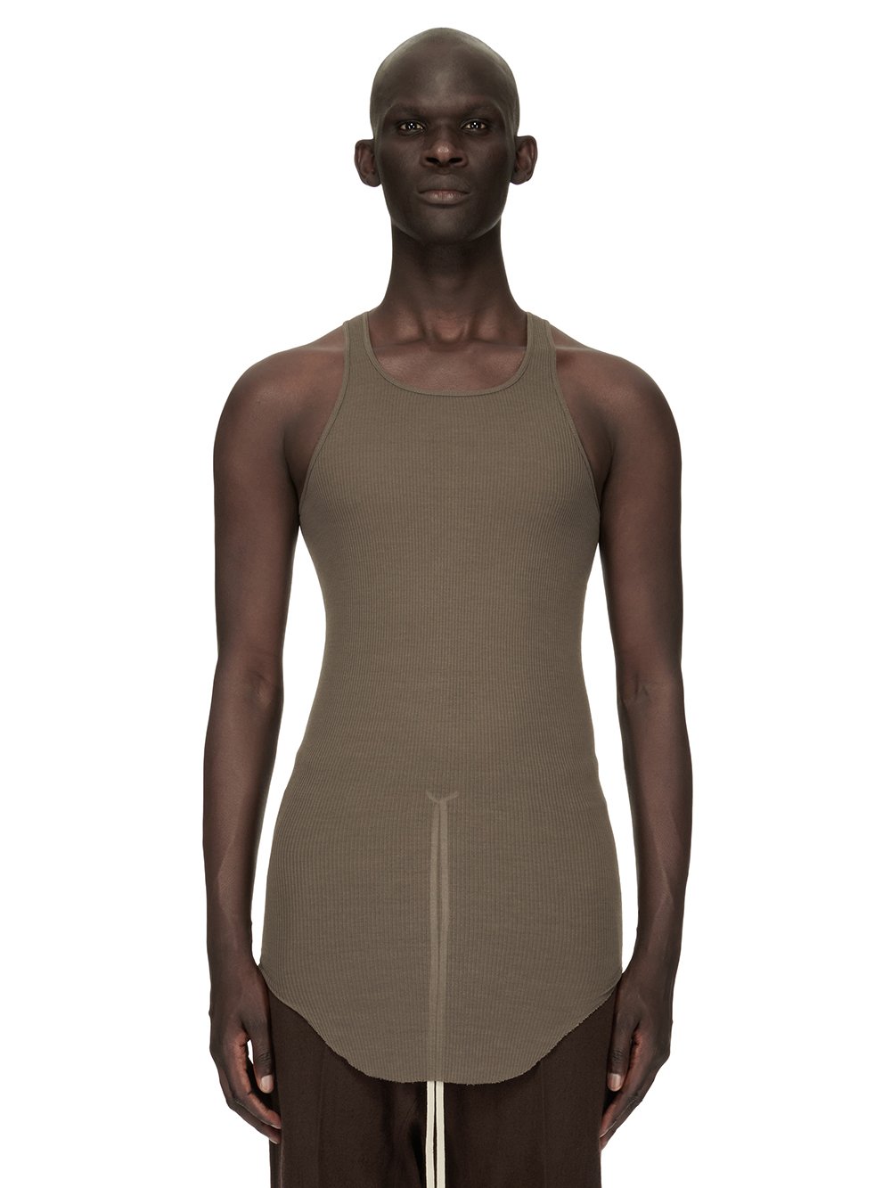 RICK OWENS FW23 LUXOR BASIC RIB TANK IN DUST GREY VISCOSE SILK RIB JERSEY