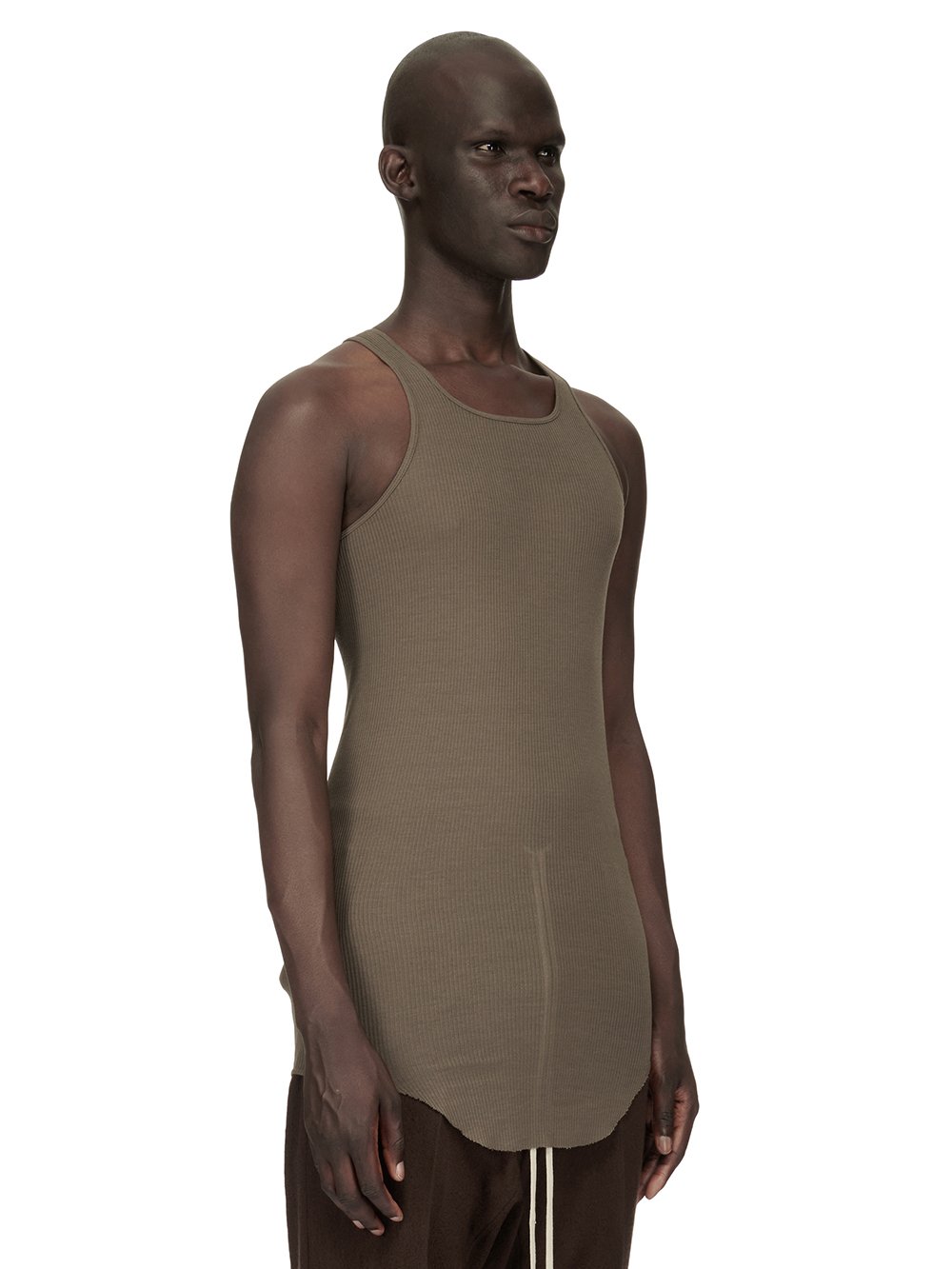 RICK OWENS FW23 LUXOR BASIC RIB TANK IN DUST GREY VISCOSE SILK RIB JERSEY