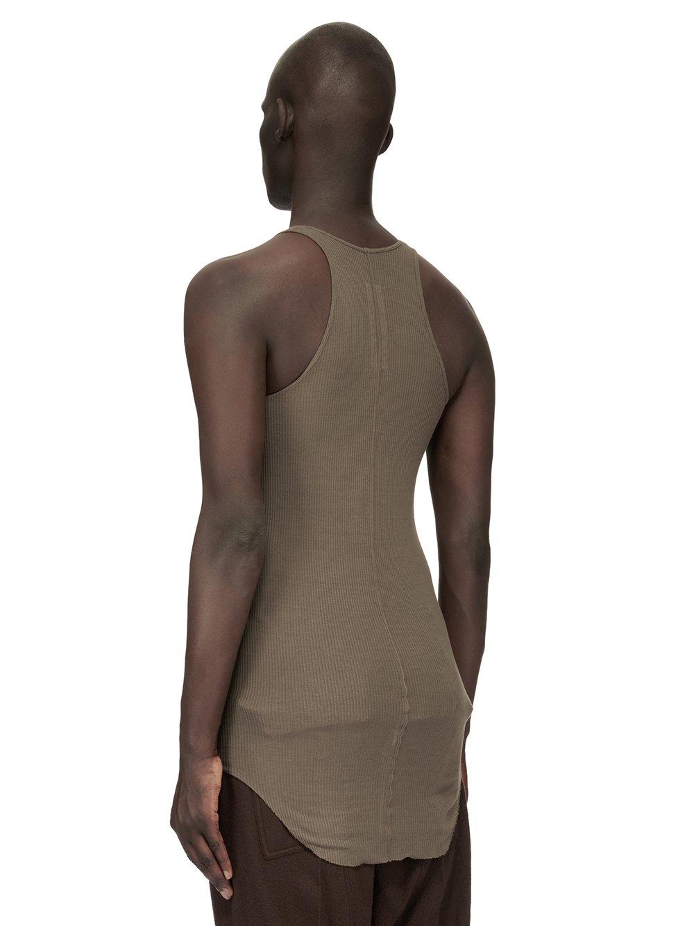 RICK OWENS FW23 LUXOR BASIC RIB TANK IN DUST GREY VISCOSE SILK RIB JERSEY