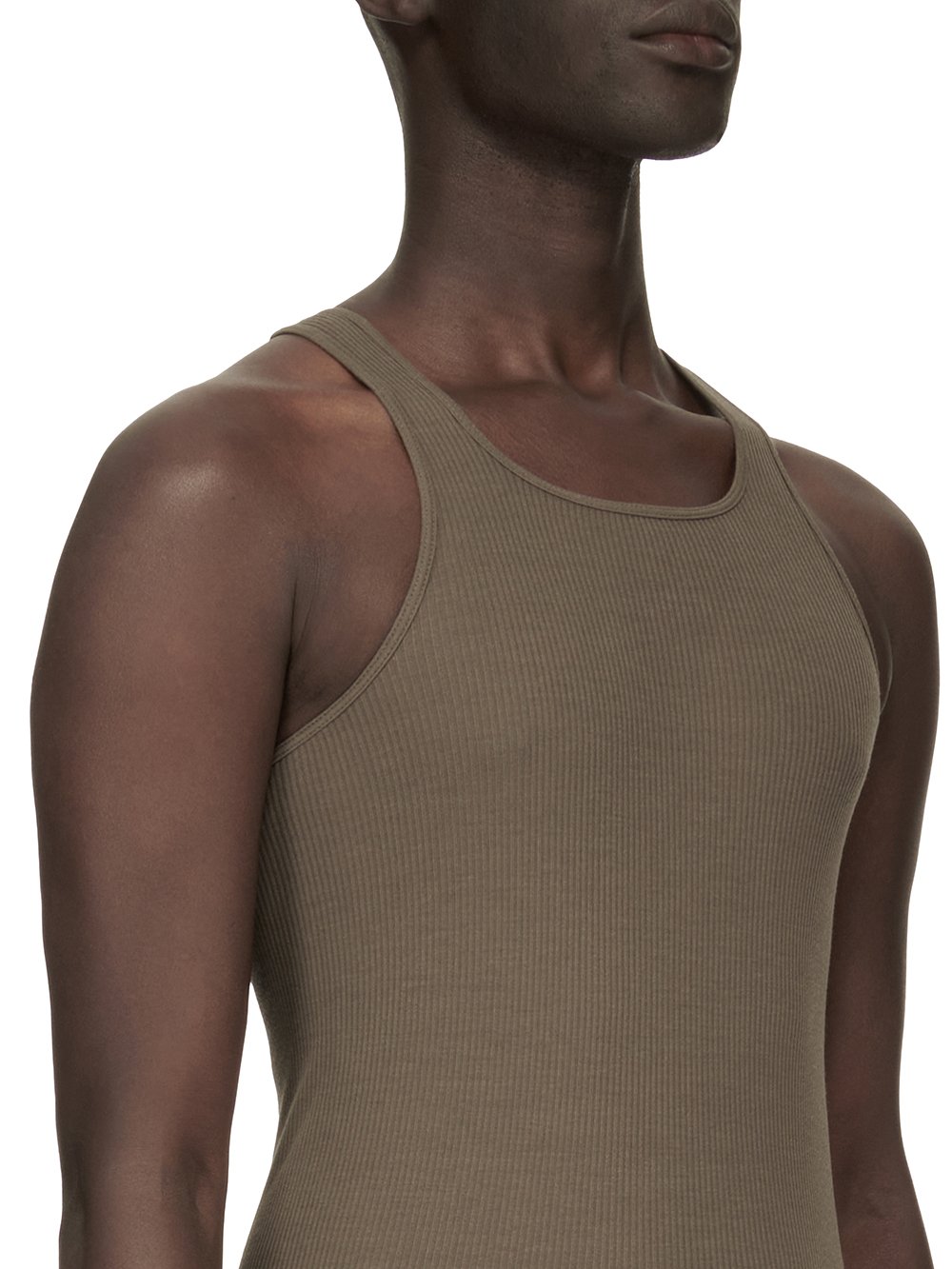 RICK OWENS FW23 LUXOR BASIC RIB TANK IN DUST GREY VISCOSE SILK RIB JERSEY