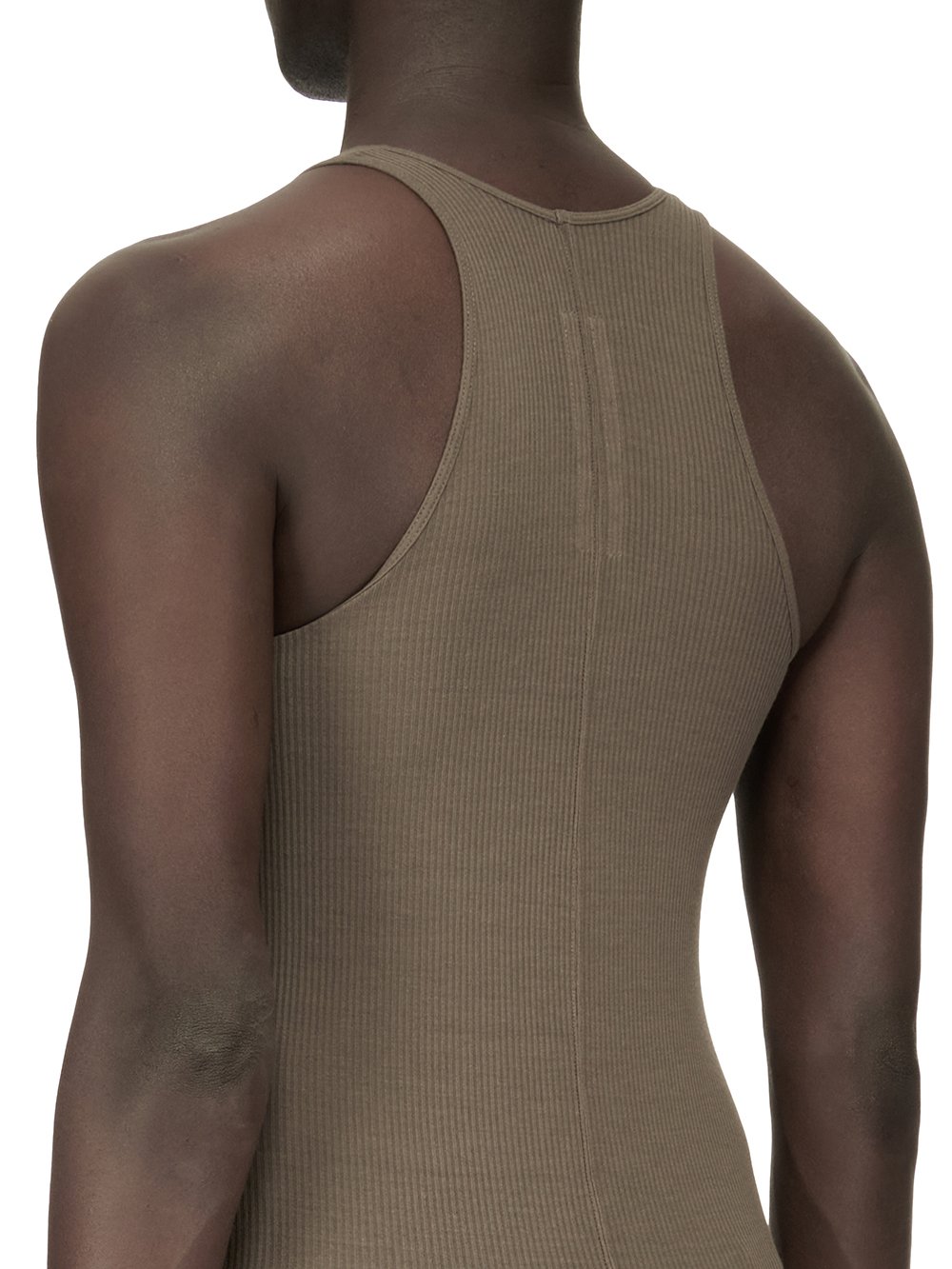 RICK OWENS FW23 LUXOR BASIC RIB TANK IN DUST GREY VISCOSE SILK RIB JERSEY