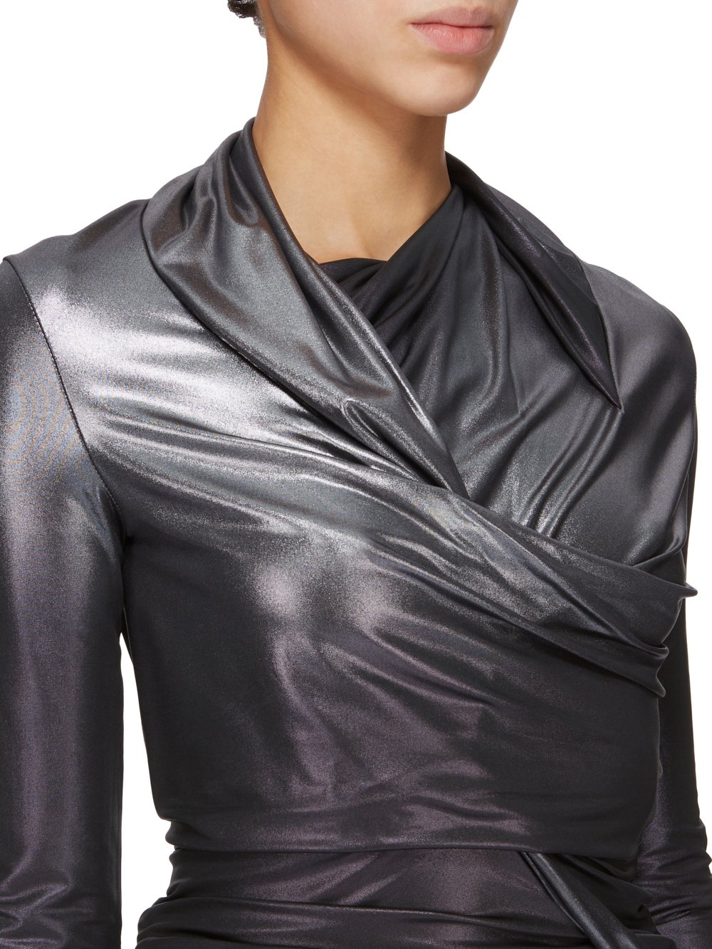 RICK OWENS LILIES FW23 LUXOR EASY MAGNETIC LS TOP IN SILVER DEGRADE GLOSSY VISCOSE JERSEY