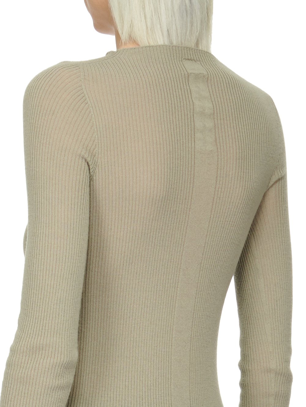 RICK OWENS FW23 LUXOR RIBBED ROUND NECK IN PEARL LIGHTWEIGHT RIBBED KNIT