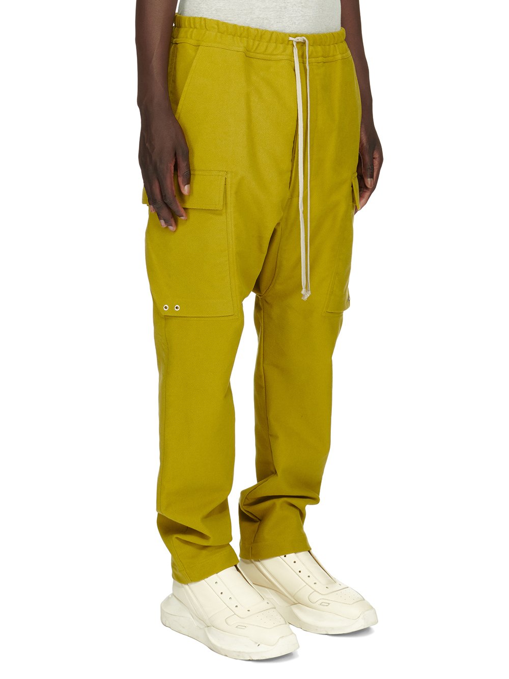 RICK OWENS FW23 LUXOR CARGO LONG IN ACID YELLOW BRUSHED HEAVY TWILL