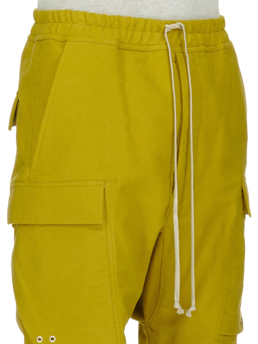 RICK OWENS FW23 LUXOR CARGO LONG IN ACID YELLOW BRUSHED HEAVY TWILL