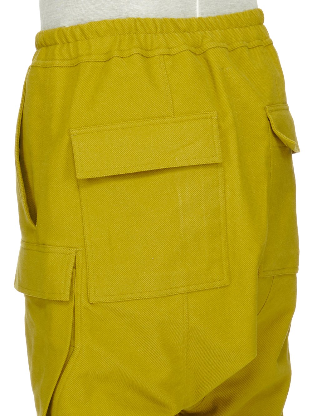 RICK OWENS FW23 LUXOR CARGO LONG IN ACID YELLOW BRUSHED HEAVY TWILL