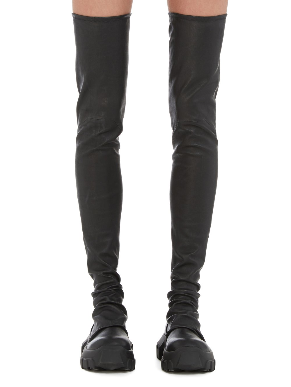 RICK OWENS FW23 LUXOR BOZO STOCKING TRACTOR IN BLACK STRETCH LAMB LEATHER