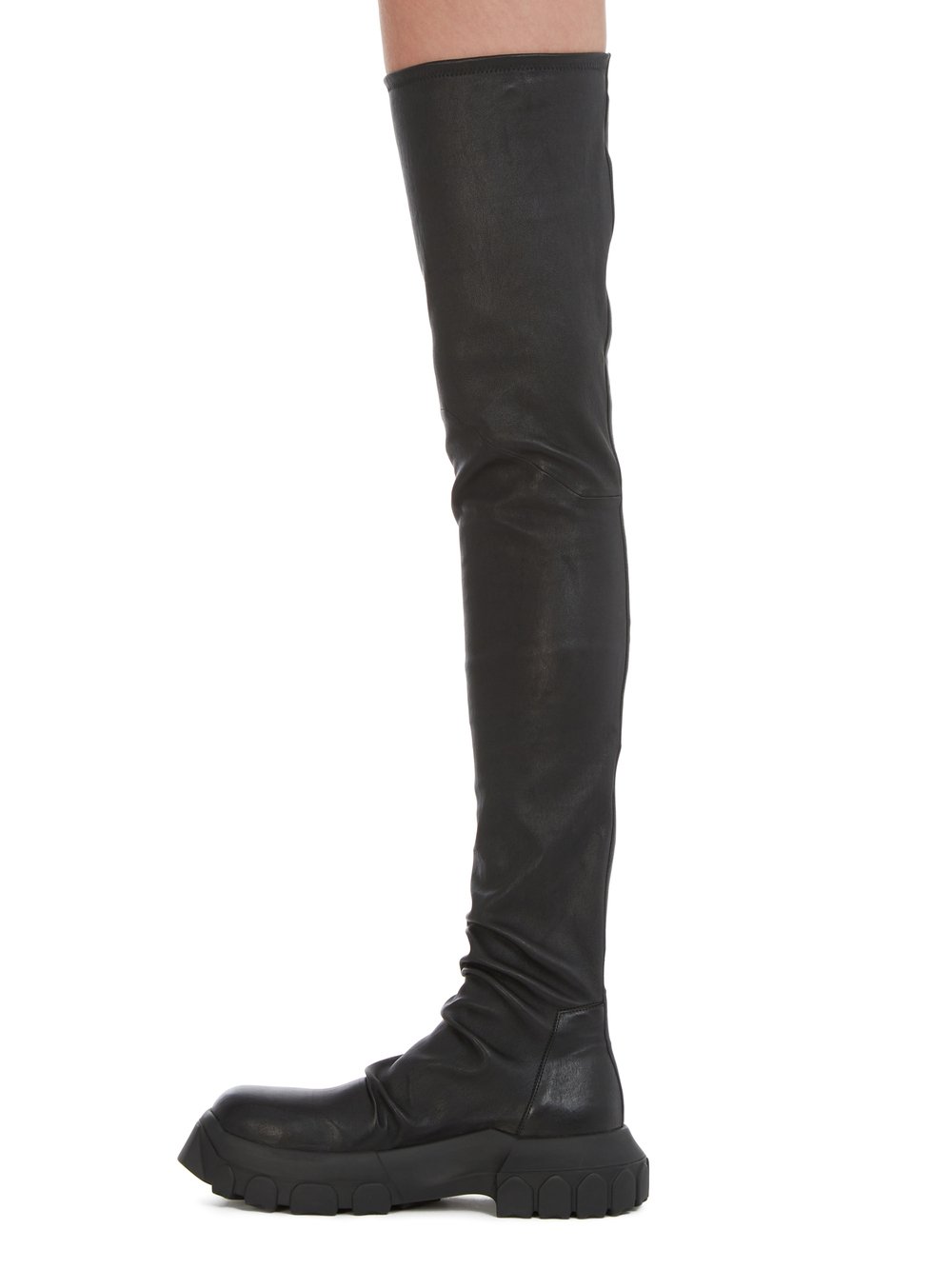 RICK OWENS FW23 LUXOR BOZO STOCKING TRACTOR IN BLACK STRETCH LAMB LEATHER