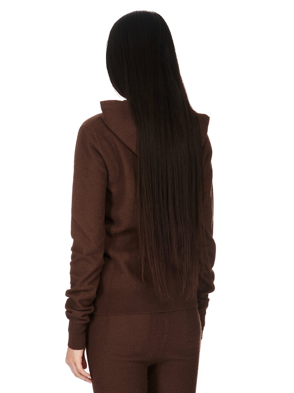 RICK OWENS FW23 LUXOR ZIPPED HOODIE IN BROWN BOILED CASHMERE KNIT