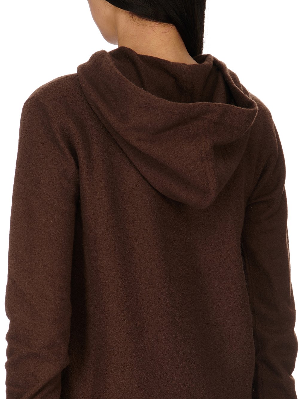 RICK OWENS FW23 LUXOR ZIPPED HOODIE IN BROWN BOILED CASHMERE KNIT