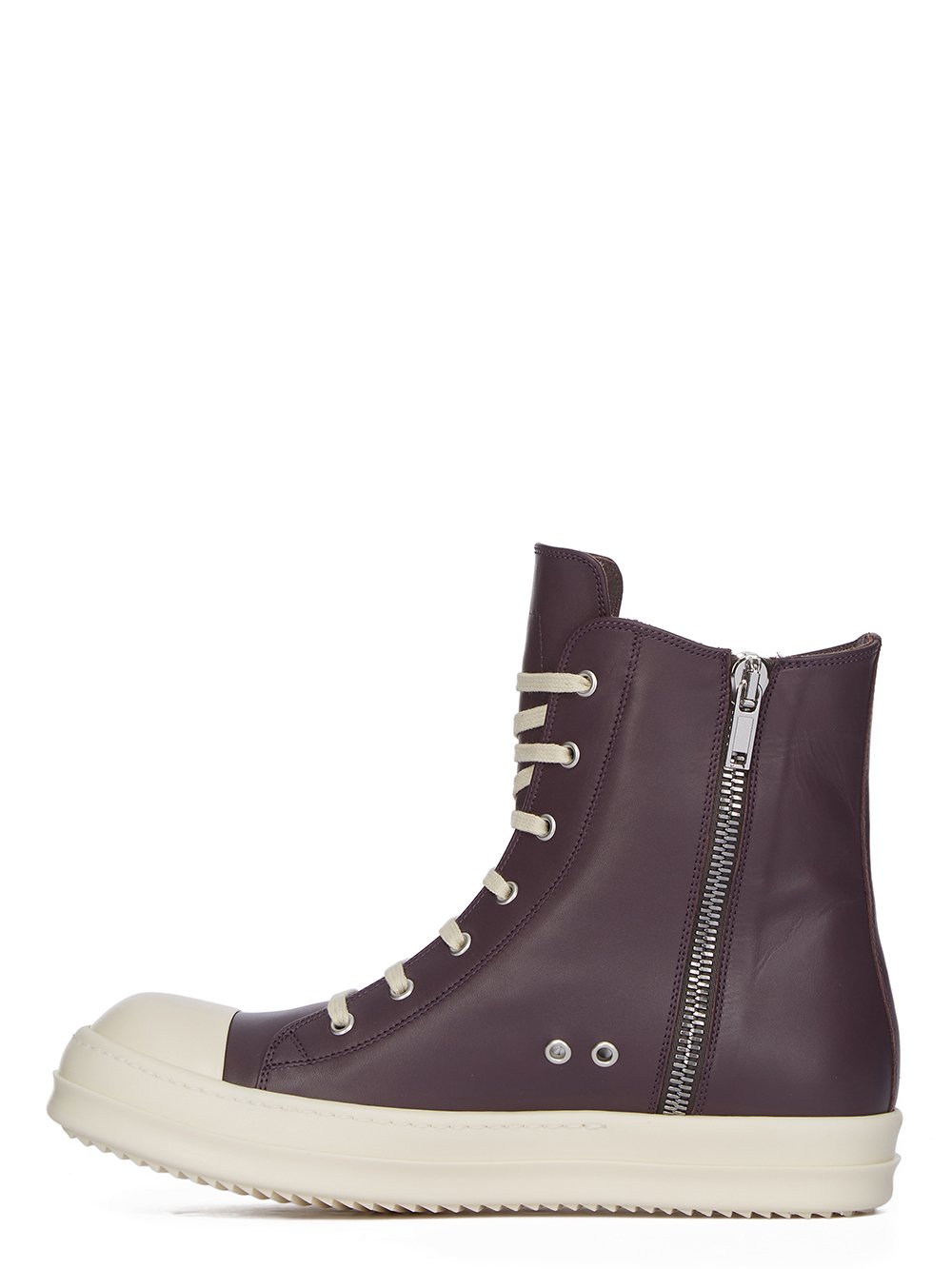 RICK OWENS FW23 LUXOR SNEAKERS IN AMETHYST AND MILK CORTINA GREASE CALF LEATHER