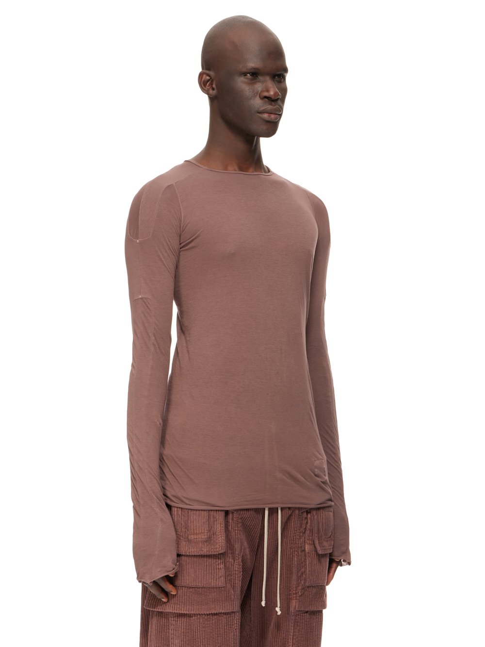 RICK OWENS FW23 LUXOR SCARIFICATION LS T IN MAUVE LIGHTWEIGHT COTTON GAUZE JERSEY 