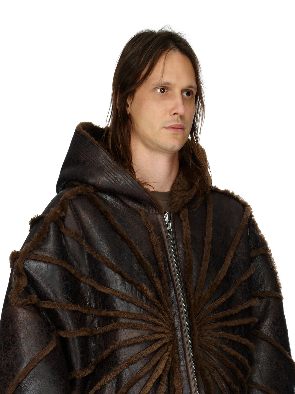 RICK OWENS FW23 LUXOR RUNWAY JUMBO PETER PEA IN BROWN BUTTER LAMB SHEARLING RADIANCE