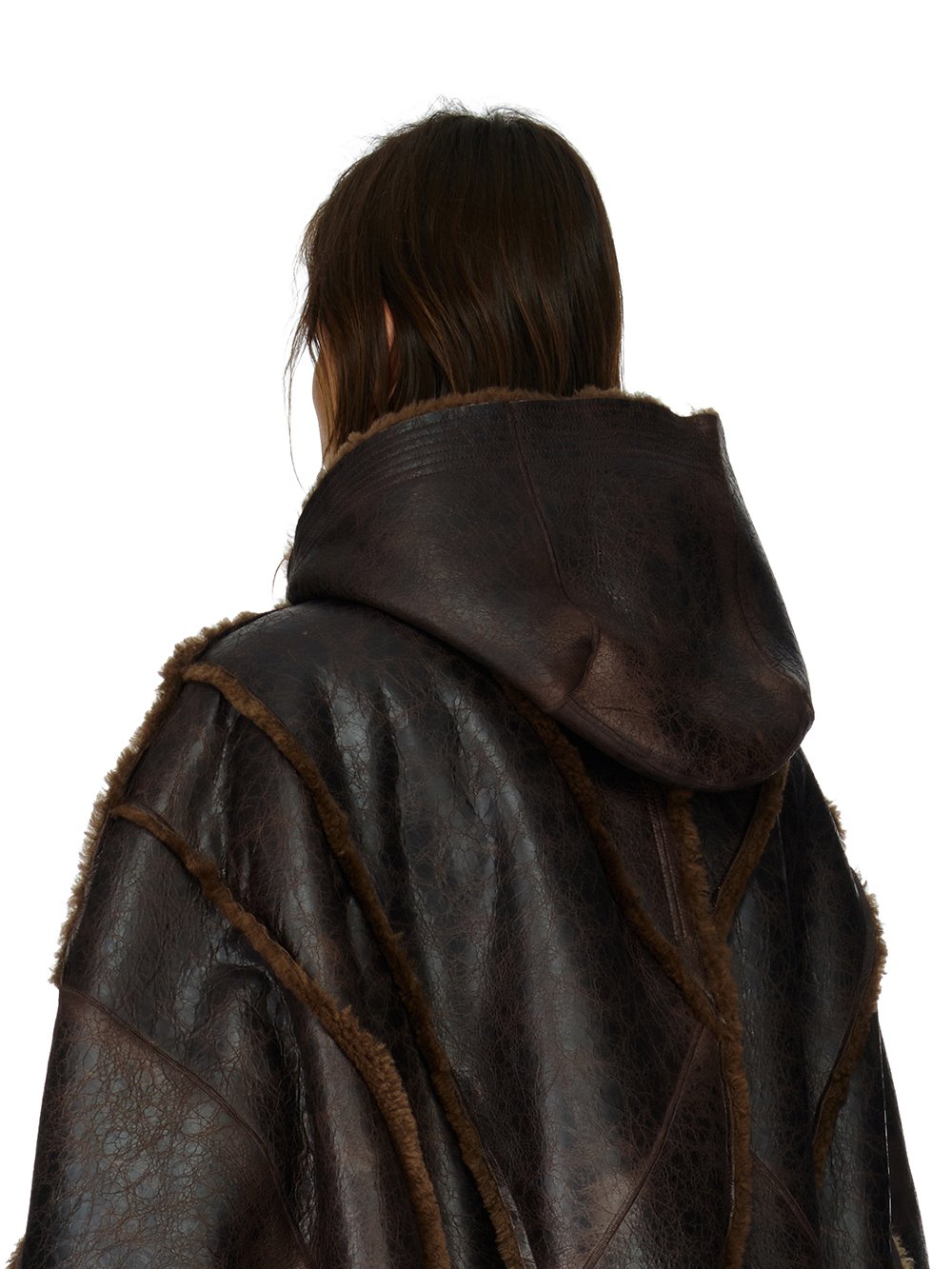 RICK OWENS FW23 LUXOR RUNWAY JUMBO PETER PEA IN BROWN BUTTER LAMB SHEARLING RADIANCE