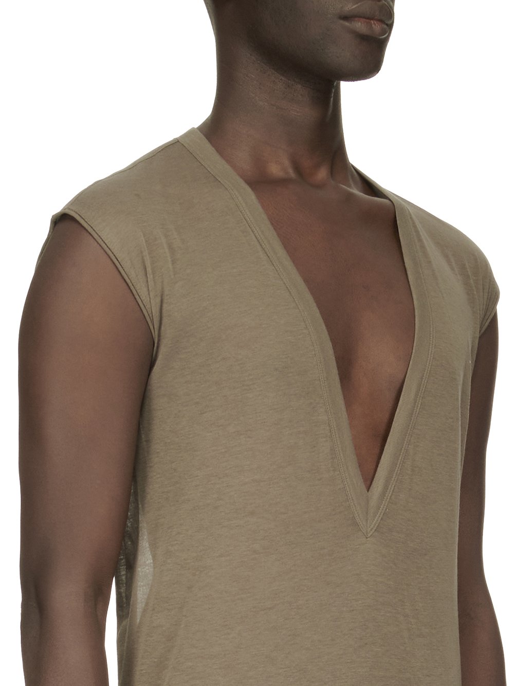 RICK OWENS FW23 LUXOR DEEP V NECK SS T IN DUST GREY UNSTABLE COTTON