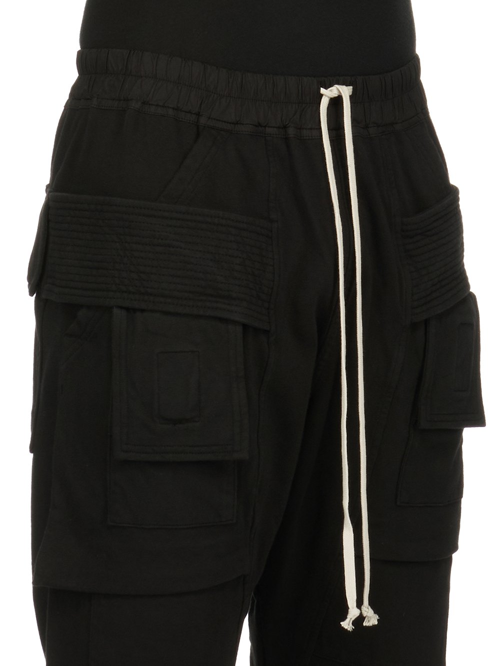 DRKSHDW FW23 LUXOR CREATCH CARGO CROPPED DRAWSTRING IN BLACK COMPACT HEAVY COTTON JERSEY