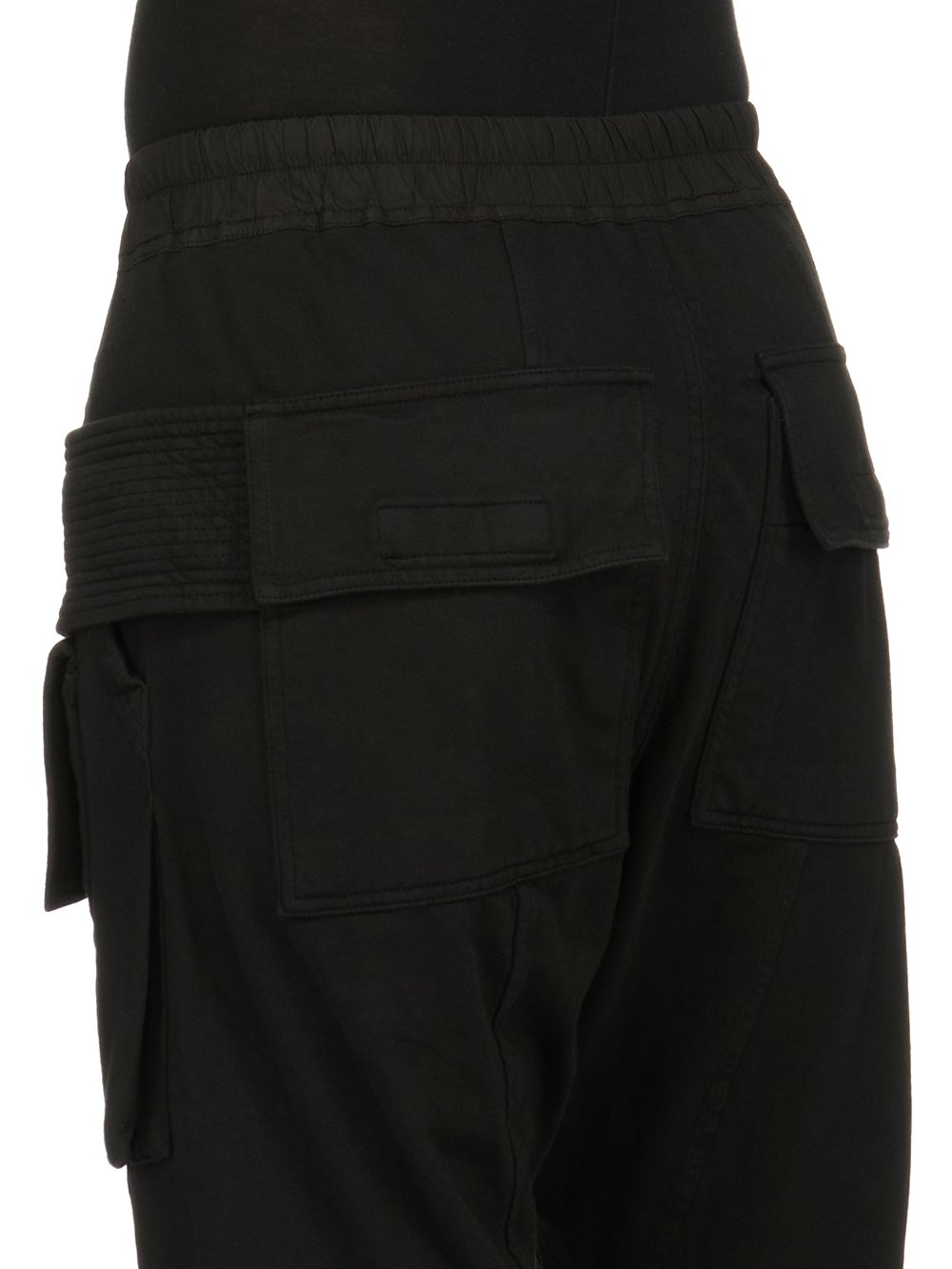 DRKSHDW FW23 LUXOR CREATCH CARGO CROPPED DRAWSTRING IN BLACK COMPACT HEAVY COTTON JERSEY