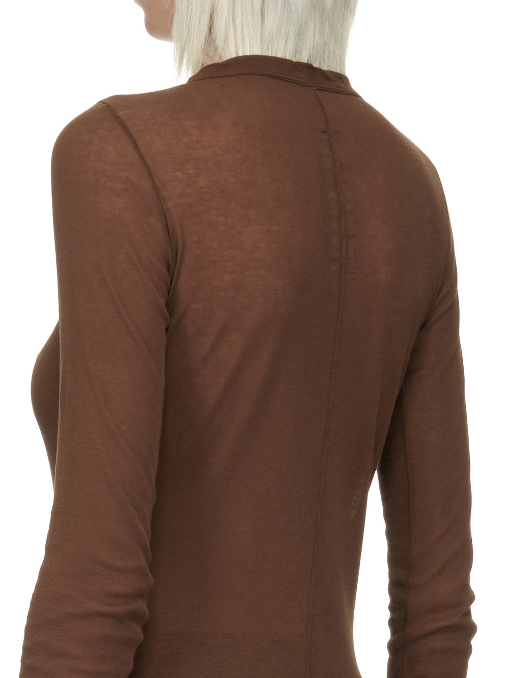 RICK OWENS FW23 LUXOR RIB LS T IN BROWN MINI RIB JERSEY