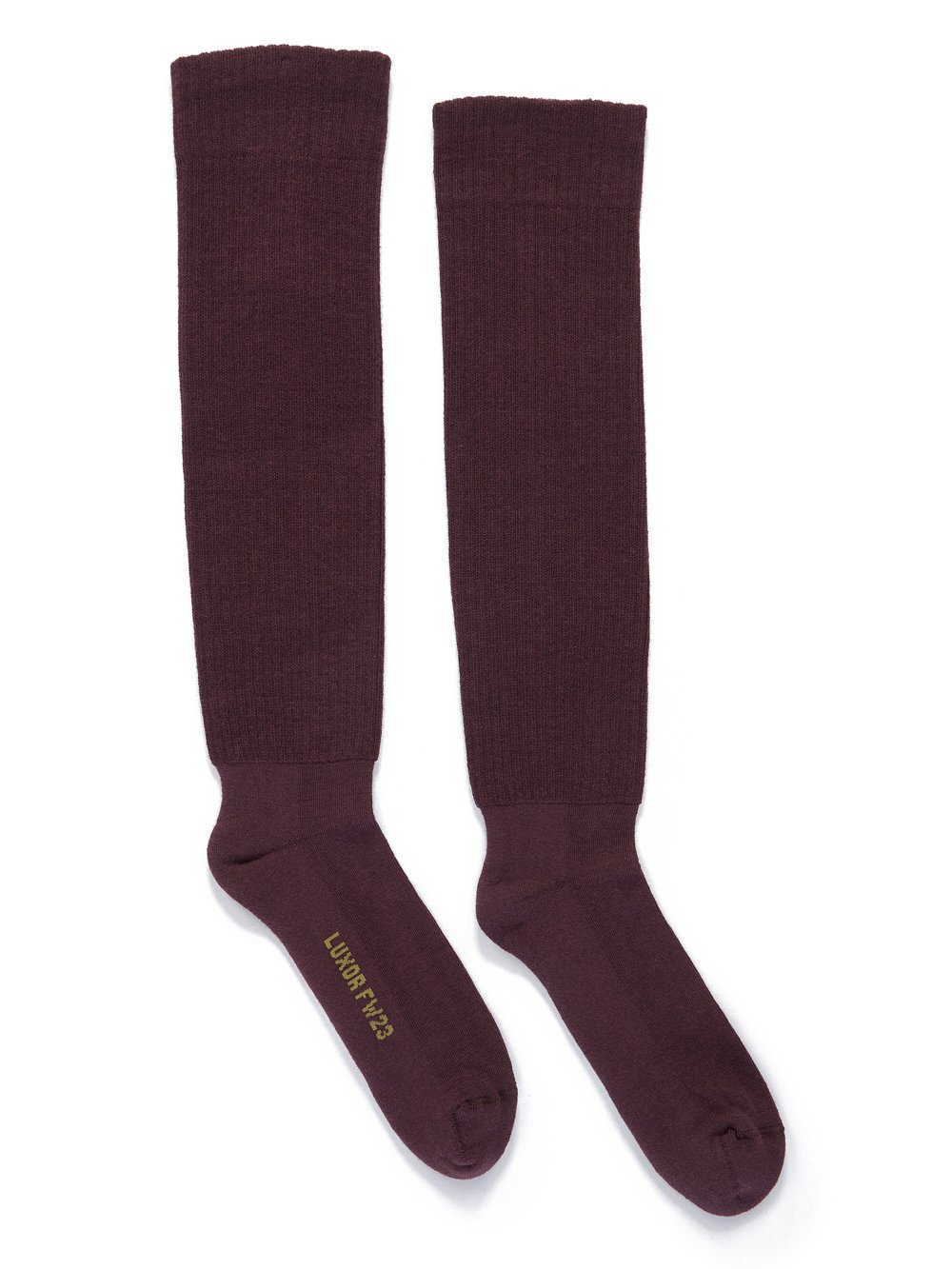 RICK OWENS FW23 LUXOR KNEE HIGH SOCKS IN AMETHYST AND ACID COTTON KNIT